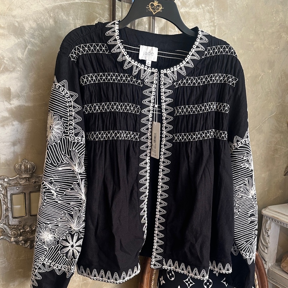 Johnny Was (jade) black and white embroidered jacket